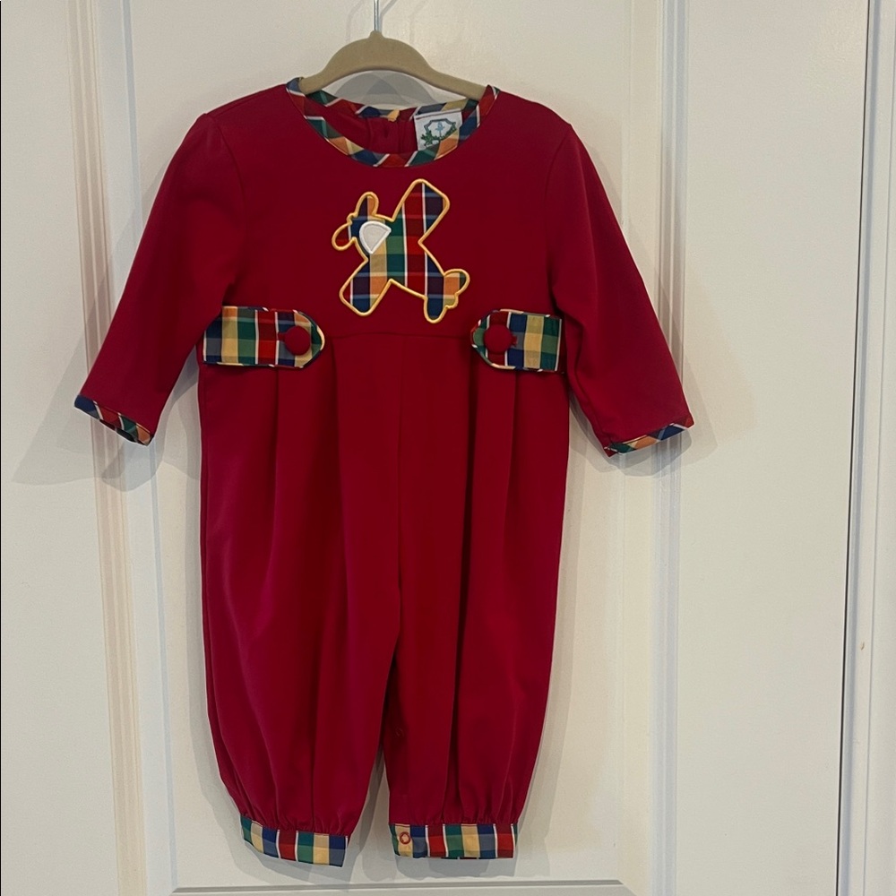 Southern Taters Airplane Romper with Plaid Accents